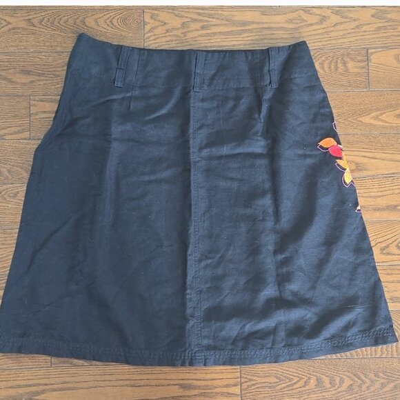 InWear linen blend floral embroidered black knee length skirt size 14 - Picture 2 of 9